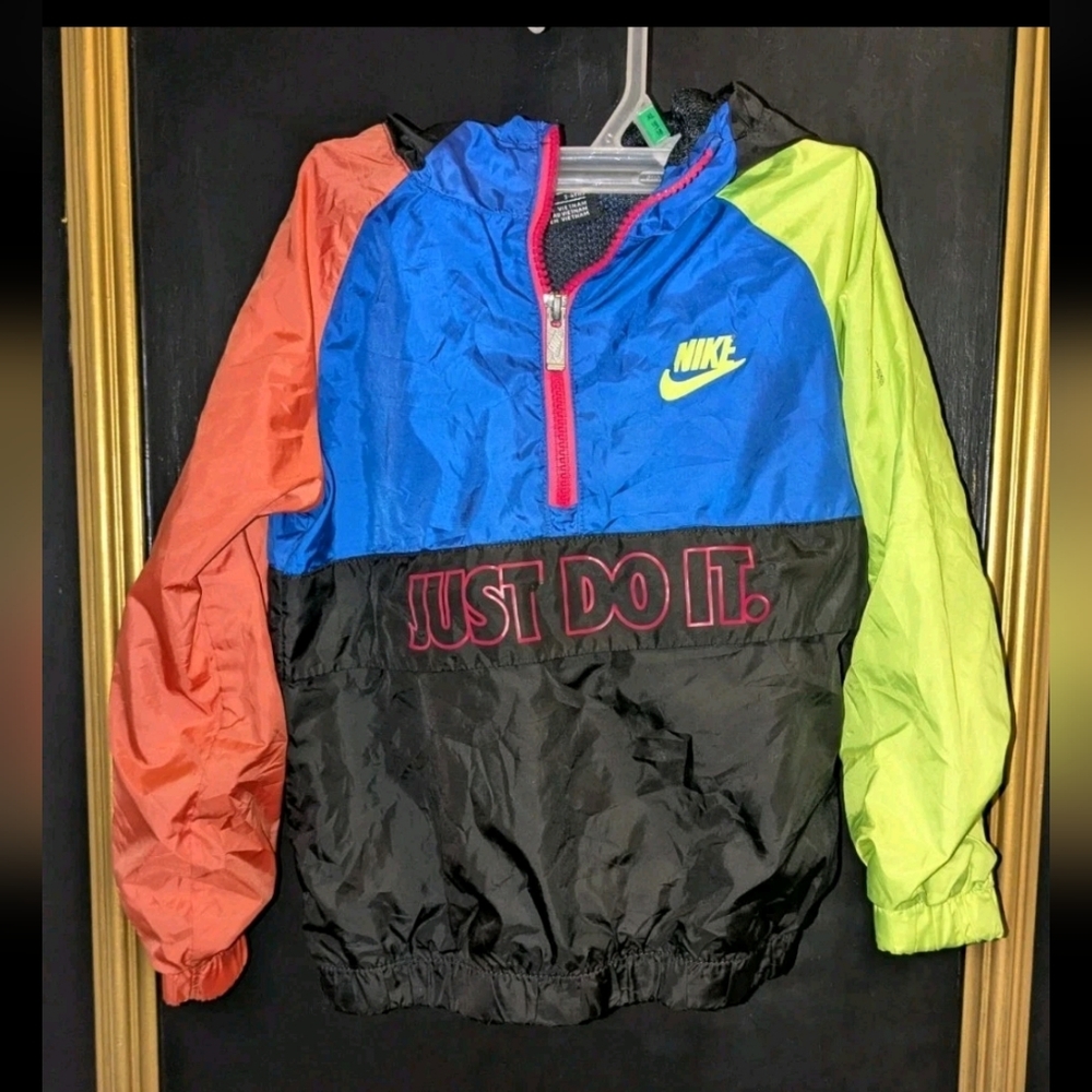 Nike Blue Jacket with Black Hood and Neon Pink/Zest Accents